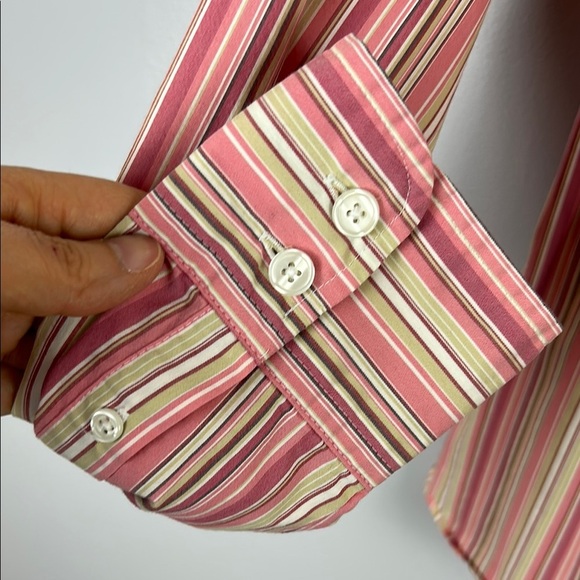 L.L. Bean Pink and Cream Striped Long Sleeve Oversized Shirt Size Large - Picture 5 of 8